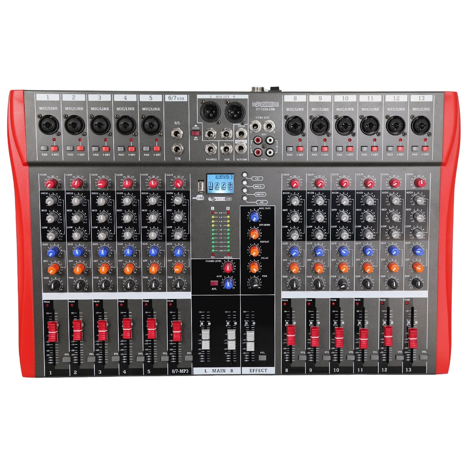 5 Core Audio Mixer 12 Channel DJ Equipment with Bluetooth USB Sound Board Console