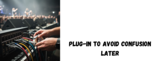 The image shows a guy plugging in aux cables to a mixer