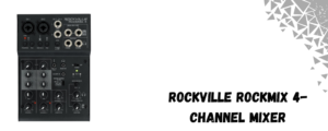 The image shows a rockville 4 channel audio mixer